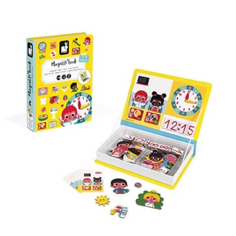 MAGNETIBOOK APRENDO LA HORA es un divertido juego magnético para niños, editado por Janod