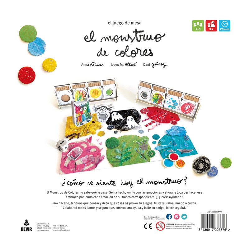 El Monstruo de colores es un juego que ayudará a los niños a expresar sus emociones. Editado por Devir.
