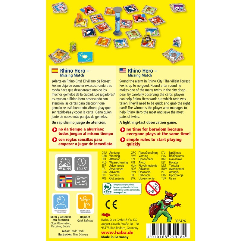 Rhino Hero es un divertido juego de atención y memoria editado por HABA.