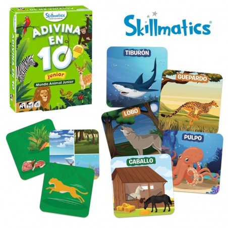 Adivina en 10: Mundo Animal junior es un juego de cartas para que los más peques se diviertan y aprendan,