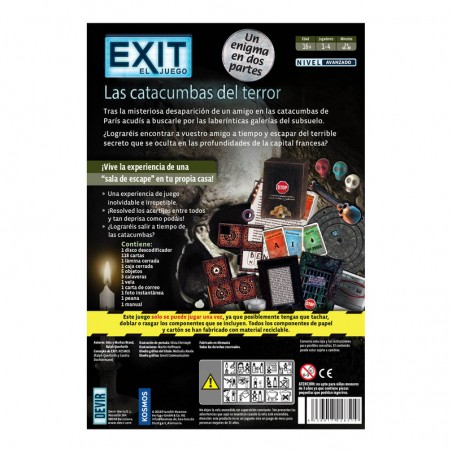 Exit: Las Catacumbas del Terror es un juego de escape room nivel avanzado, editado por Devir.