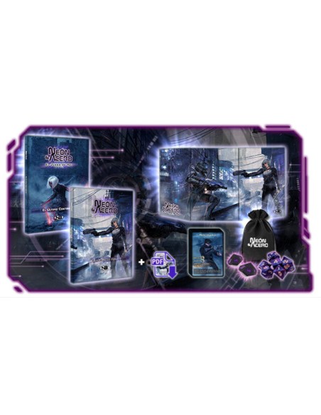 Neón y Acero el Juego de Rol está basado en un futuro postapocaliptico con una estética Ciberpunk.