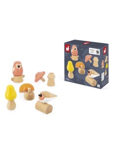 Aves y setas para enroscar es un juego de habilidad a partir de 18 meses, fabricado en madera ecológica por Janod. 2