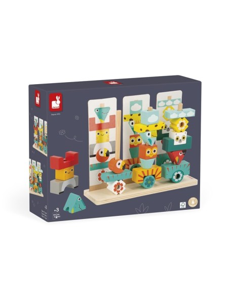 Totem Tropik es un precioso juego de madera de lógica y juego libre de la marca Janod.