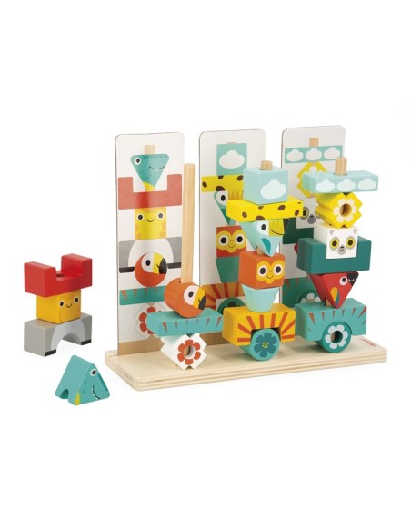 Totem Tropik es un precioso juego de madera de lógica y juego libre de la marca Janod.