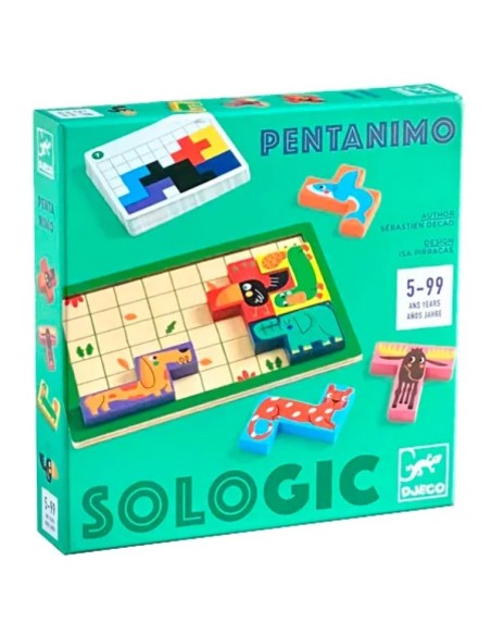 Pentamino Sologic es un juego de lógica con componentes de madera de la editorial Djeco.