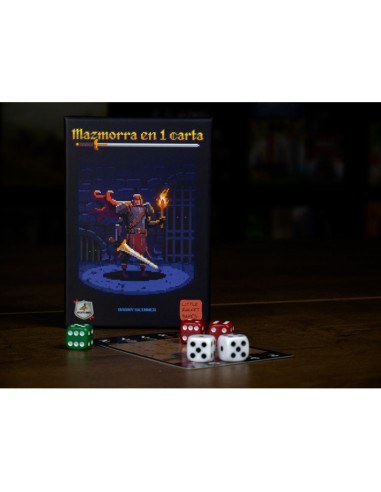 Mazmorra en 1 carta es un juego de dados y mazmorreo para jugar en solitario. Editado por Maldito Games.