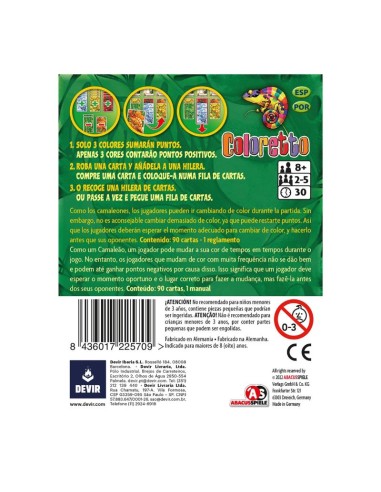 Coloretto es un juego de cartas de colección de sets. Editado por Devir.