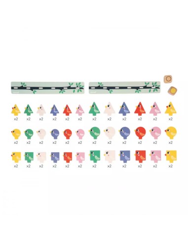 Clasificación de formas, tamaños y colores pájaros es un juego de clasificación de formas de la línea pedagógica de Janod.