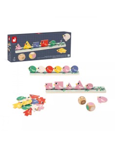 Clasificación de formas, tamaños y colores pájaros es un juego de clasificación de formas de la línea pedagógica de Janod. 2