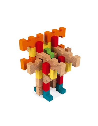 Juego de contrucción de bloques de 100 piezas de madera fabricado por Janod.