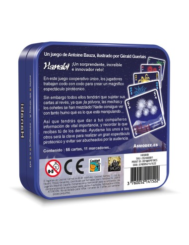 Hanabi es un juego de cartas cooperativo de Asmodee.