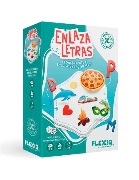 Enlaza letras es un divertido juego familiar de rapidez y vocabulario. Editado por FlexiQ.