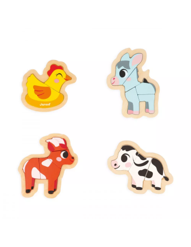 4 Puzzles evolutivos granja son 4 puzzles de madera para niños a partir de 18 meses fabricado por Janod.