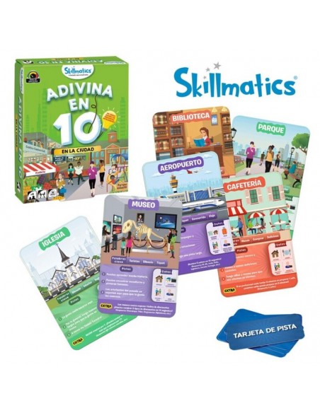Adivina en 10: en la ciudad es un juego de preguntas y respuestas de la editorial Skillmatics.