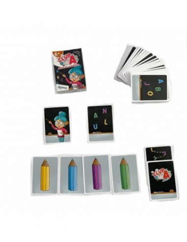 Mari Luz la Maestra es un juego de cartas educativo de la serie Club A. Ideal para aprender palabras. Editado por Átomo Games.
