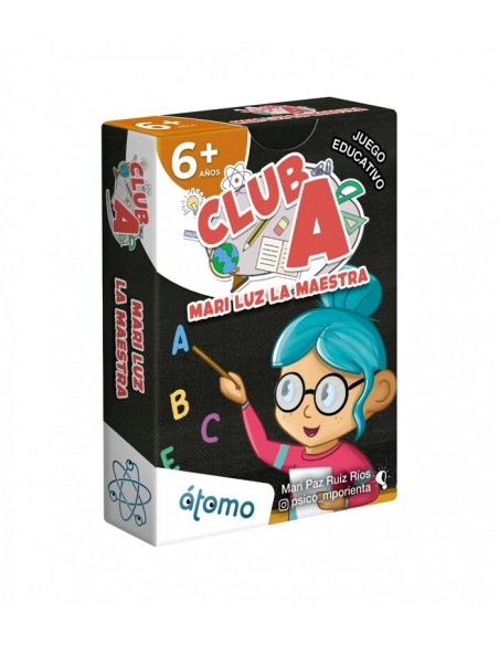 Mari Luz la Maestra es un juego de cartas educativo de la serie Club A. Ideal para aprender palabras. Editado por Átomo Games.