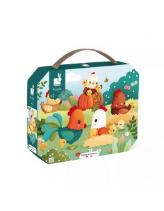 Puzzle Bienvenidos al Corral de Janod es un puzzle de 20 piezas para niños a partir de 2 años.