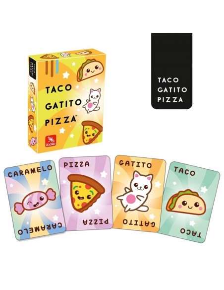 Taco, Gatito, Pizza es una versión infantil del juego de cartas Taco, Gato, Cabra, Queso, Pizza. Editado por Lúdilo.