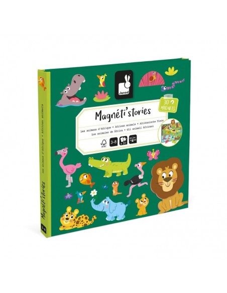 Magneti´stories los Animales de África  de Janod, es un escenario magnético con 30 piezas.