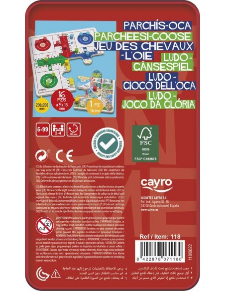 Parchis oca viaje caja metal de Cayro.