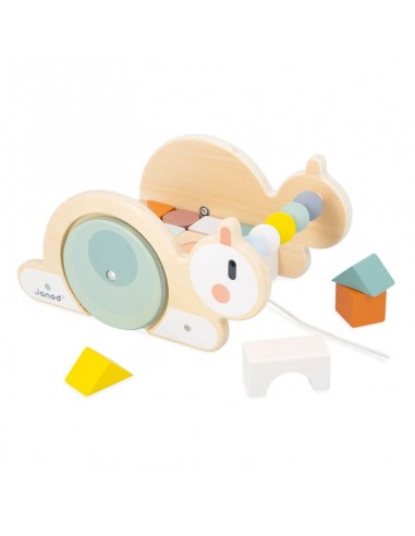 Carrito cubo Caracol es un juguete de madera de Janod.