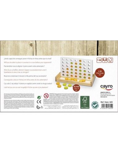 Acierta 4 madera es el clásico juego de madera Conecta 4. Fabricado por Cayro.