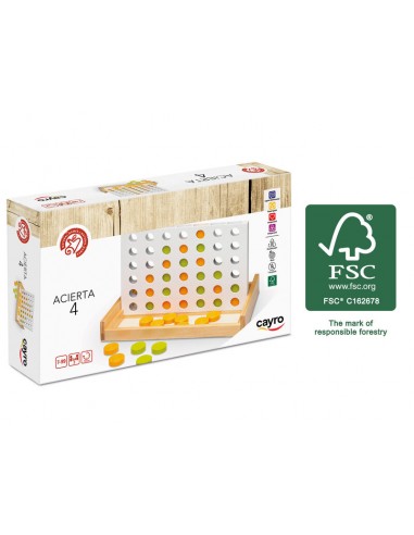 Acierta 4 madera es el clásico juego de madera Conecta 4. Fabricado por Cayro.