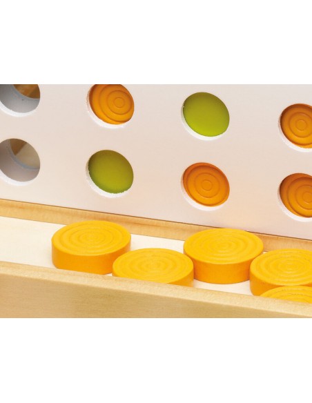 Acierta 4 madera es el clásico juego de madera Conecta 4. Fabricado por Cayro.