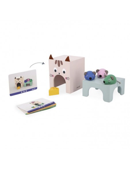 Orientarse en el espacio - el gato y ratoncitos es un juego de la línea pedagógica de Janod.