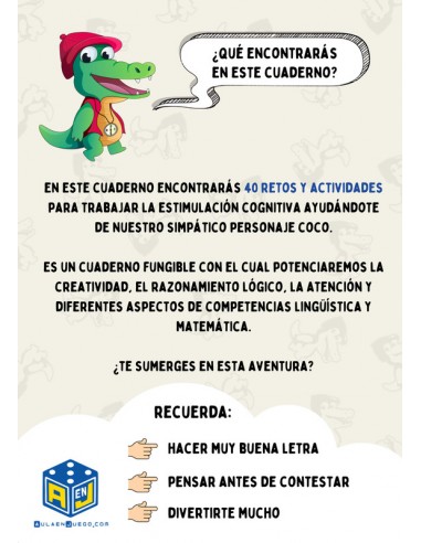 CUADERNO DE ESTIMULACIÓN COGNITIVA. ¿JUEGAS CONMIGO? 6-8 AÑOS de Aula en Juego.