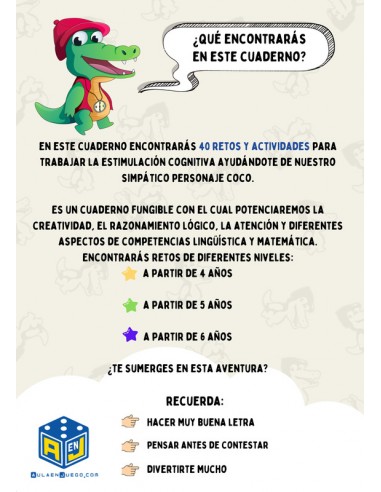 CUADERNO DE ESTIMULACIÓN COGNITIVA. ¿JUEGAS CONMIGO? 4-6 AÑOS. Editado por Aula en Juego.