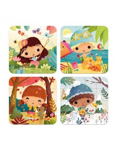 4 Puzzles evolutivos 4 Estaciones fabricado por Janod.