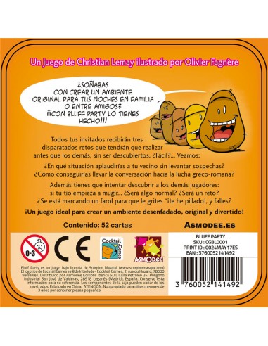 Bluff Party es un juego de cartas tipo party de Asmodee.