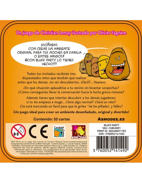 Bluff Party es un juego de cartas tipo party de Asmodee.