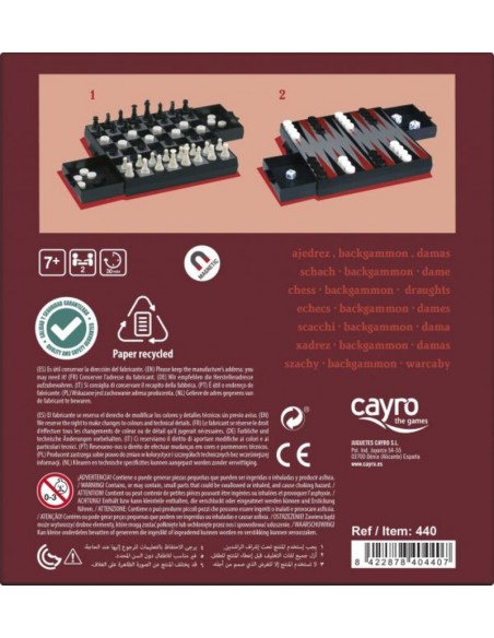 AJEDREZ - DAMAS- BACKGAMMON MAGNETICO de Cayro