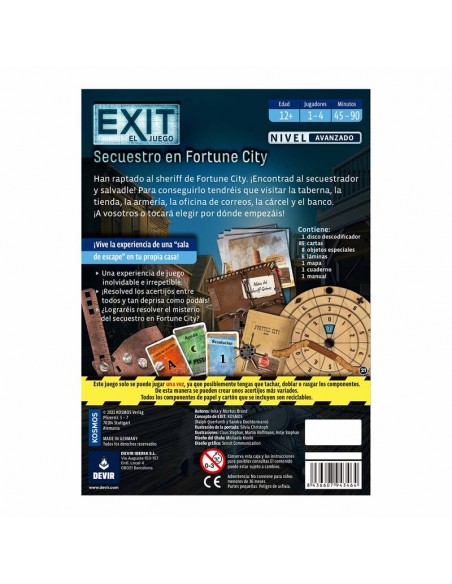 Exit: Secuestro en Fortune City es un juego de escape room de Devir.