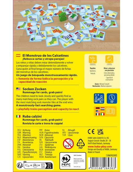 El Monstruo de los Calcetines - El Juego de Cartas de la editorial HABA.