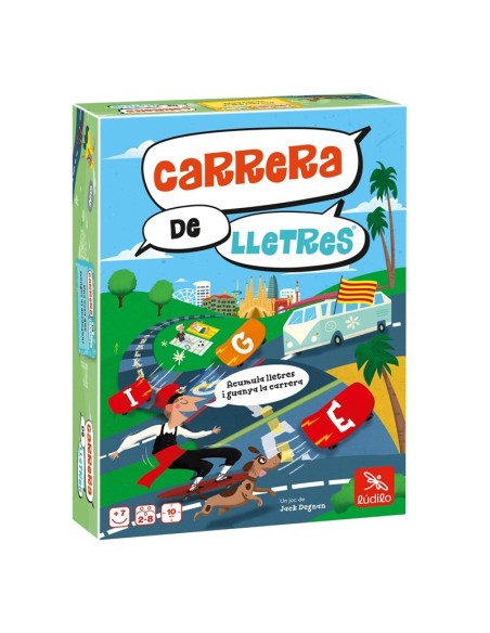 Cursa de lletres és un joc educatiu per a dos jugadors o per equips editat per Lúdilo.