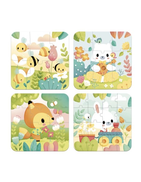 PURE- 4 PUZZLES (6, 9, 12, 16 PIEZAS) de Janod.