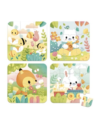 PURE- 4 PUZZLES (6, 9, 12, 16 PIEZAS) de Janod.